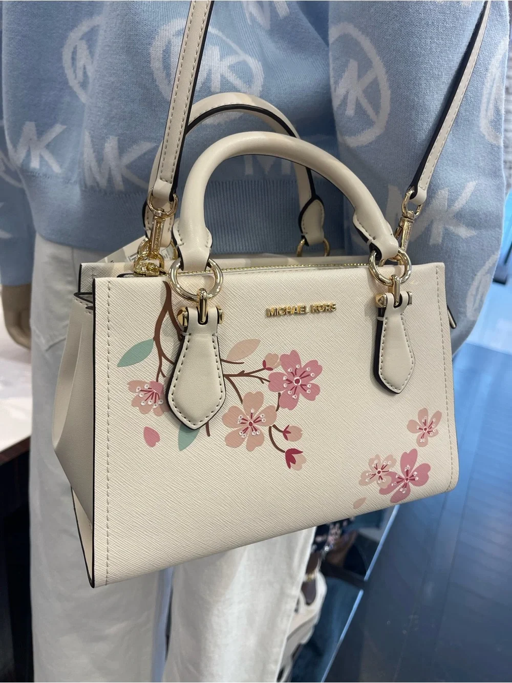 MICHAEL KORS Marilyn Sma Embellished Satchel Crossbody Messenger Lt Cream NWT